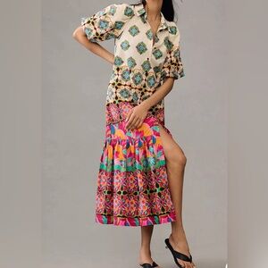 Anthropologie Mixed Print Buttondown Maxi Dress